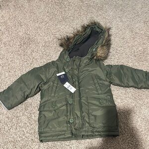 GAP Green Hooded Jacket with Faux Fur Trim